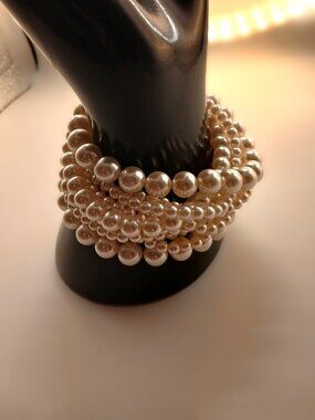 Chic Faux Pearl Stacked Cuff Stretch Bracelets